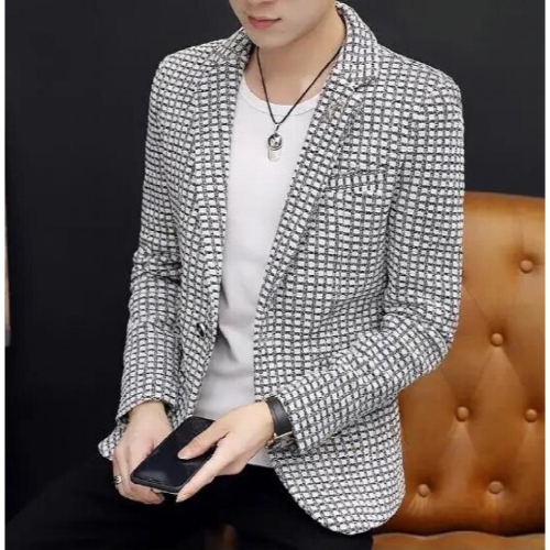 Mens casual plaid suit slim blazer 1