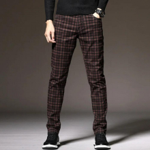 Men Plaid Pants Dress Classic Formal Slim Fit Casual Spring Cotton Stretch Work Office Youth Trousers Male 42