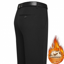 Men's Smart Casual Pants Autumn Winter Thick Stretch Fleece Business Trousers High Waist Large Size Loose Straight Suit Pants