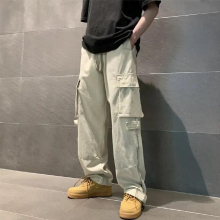 Summer pocket overalls men's retro street loose hip-hop sweatpants unisex casual straight wide leg pants