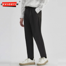 Ankle-Length Pants Men Autumn Stretch Business Suit Classic Grey Korea Straigh Casual Formal Trousers for Male