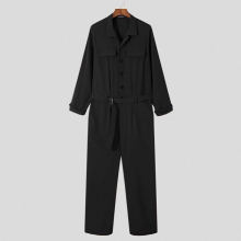 Tops American Style Mens Workwear Solid Rompers Casual Streetwear All-match Long-sleeved Jumpsuit S-5XL