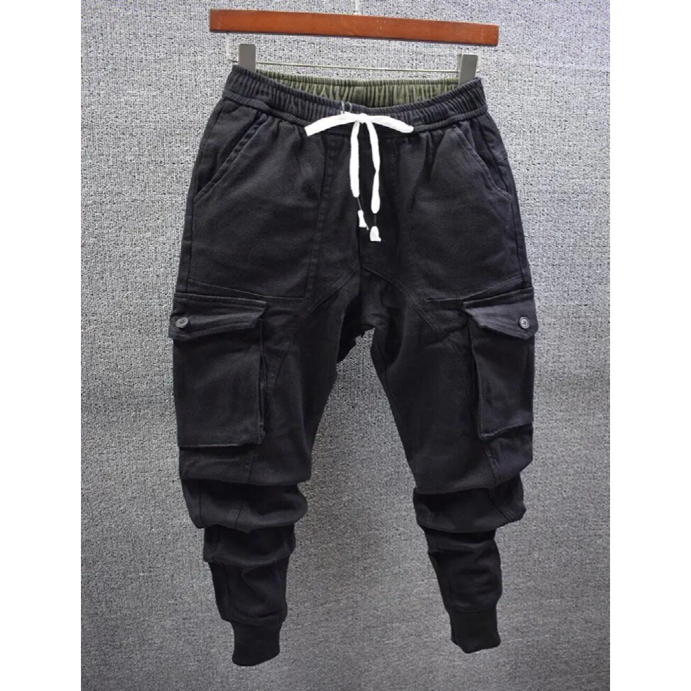Men`s Cargo Pants Harem Style Loose Fit Drop Crotch Elastic Waist Ankle Length Pockets Trousers For Male-image-OPC-PCQQ6WQ-NEW