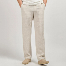 Chinese solid linen mens straight loose casual pants business casual mens trousers