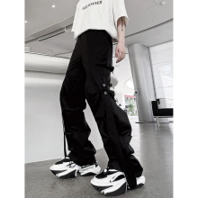 Overalls Pleated Functional Style Micro Horn Casual Men Pants Solid Male Trousers 9A5719
