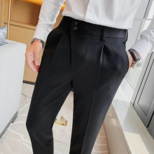 Paris Buckle Pant Casual Men Pant Naples High Waist Straight Pant Men Business Versatile Dress Pant Slim Social Trousers