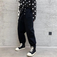 Japan Style Overalls Personality Elastic Strap Loose Casual Pants Asymmetrical Trousers
