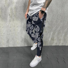 Mens Four Seasons Foreign Trade Overalls Cashew Flower Personality Hip Hop Slim Straight Striped Long Pants M-3XL