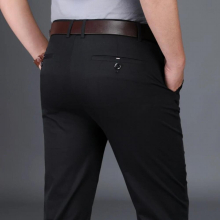 4 Colors Classic Style Mens Brown Business Straight Casual Pants Solid Stretch Cotton High Waist Office Trousers Male