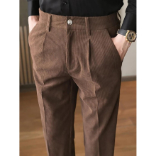 Men Vintage Winter and Autumn Corduroy Slim Casual Comfortable Dress Pants Business Clothes Trousers G117