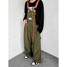 Army Green Overalls Suspenders Mens Jumpsuit American Casual Contrast Male Japanese 9A5334