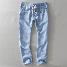 High Men Linen Pants Breathable Comfortable Youth Thin Elastic Waist Drawstring Daily Male Trousers