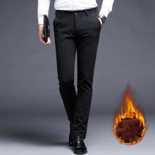 Winter Mens Thicken Warm Suit Pants Fleece Lined Business Casual Elasticity Pencil Trousers For Male