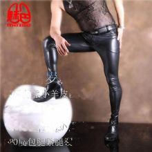 PU Punk Style Pencil Pants Faux Leather High Elastic Tight Trousers Men Peach Buttock Pants Glossy Silky Skinny Legging