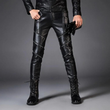 Faux Leather Pants PU For Men Motorcycle Streetwear Punk Hip HOP Bike Trouesr