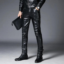 Pants PU Faux Leather For Men Motorcycle Streetwear Punk Hip HOP Bike Trouesr
