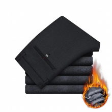 Luster Smooth Twill Pants Winter Business Casual Cloth Fleece Thick Warm Men High Waist Straight Loose Trousers