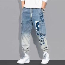 jeans spring print graffiti casual loose trousers tide multi-pocket overalls harem trousers for men
