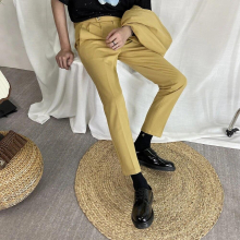 mens solid wild version of small slim trousers yellow feet pants