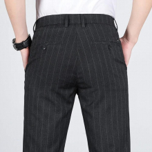 Mens Business Striped Pleated Pants Casual Slim Fit Tailored Trousers Wrinkle-Free Straight Pants Autumn Thin Pantaloons