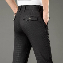 Spring Summer Mens Thin Straight Plaid Casual Pants Classic Style Business Stretch Slim Pants Male Trousers