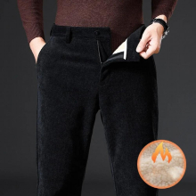 Winter Smart Casual Pants Men Retro Corduroy Solid Straight Business Men Pant Thick Lamb Velvet Warm Trousers