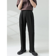 Mens Solid Straight Pants Autumn Winter Male Lace-up Loose Pocket Suit Pants 24A1146