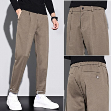 Autumn Winter Mens Straight Casual Wool Suit Pants Streetwear Loose Casual Warm Pants Thicken Trousers Long Pants L4