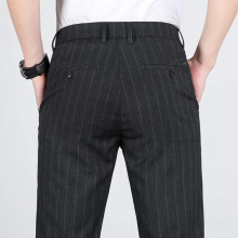 Striped Mens Pleated Business Pants Casual Slim Fit Tailored Trousers Wrinkle-Free Straight Pants Autumn Thin Pantaloons