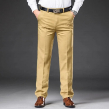 Mens Straight Loose Midweight Pants Autumn Classic Business Casual High Waist Stretch Office Trousers Fathers Pants