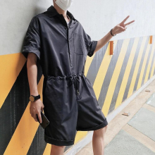Spring Summer Men Leisure Youth Short Jumpsuit Male Hip Hop Streetwear One Piece Overalls Funny Hair Stylist Harem Pants A70306