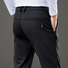 Autumn Winter Nylon Spandex High Stretch High Waist Straight Loose Mens Trousers Business Casual Elastic Waist Pure Pants