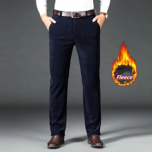 winter fleece thick warm high-quality corduroy pants business casual mens fit straight waist trousers