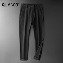 Men Pants Autumn Winter Cotton Thick Soft Comfortable Pants Solid Loose Straight Business Trousers