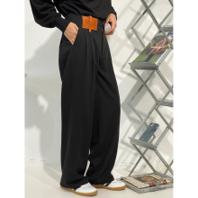 Mens Loose Block Pathcowrk High Waist Slim Casual Suit Pants Gray Wide Leg Front Folded Trouser Male 2Y6029