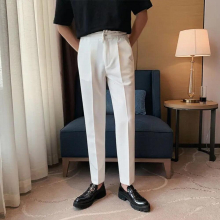 British Business Men Trousers Version Solid Dress Pants Straight Elastic Pants Summer Mens Social Formal Pants
