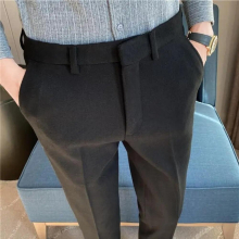 Autumn Winter High Woolen Men Business Dress Pants Casual Slim Fit Wedding Suit Pant Office Social Trousers L91