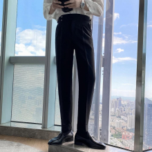 Autumn Mens Solid Suit Pant Slim Fit Feet Casual British High Waist Pants Office-trousers Men Dress Pants Trousers