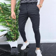 Mens Slim Fit Stripe Business Formal Pants Casual Office Skinny Long Straight Joggers Sweat Pants Trousers