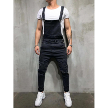 Ripped Jeans Jumpsuit Men Sleeveless Distressed Denim Overalls Man Casual Loose Suspenders Straight Leg Jeans
