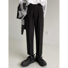Autumn Suit Pants Straight Slim Fit Ankle-Length Mens Versatile Trousers Solid