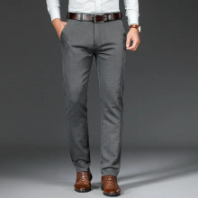 Twill High Waist Stretch Men Fit Straight Pants Autumn Winter Business Wear Classic Casual Gentleman Midweight Trousers