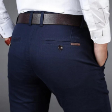 Cotton Casual Pants Men Straight Streight Navy Basic Classic Formal Office Male Trousers Size 40 42