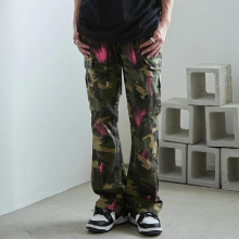 High Street American Style Splash Camouflage Overalls Mens Loose Straight Pants Hip Hop Streetwear Military Trousers for Male