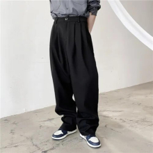 Men High Waist Casual Loose Straight Suit Pants Male Vintage Plaid Long Trousers Japan Korea Style Pant
