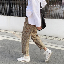 Men Plaid Pants Vintage Ankle length Straight Trousers Summer Thin Streetwear Loose Khaki Checkered Bottoms