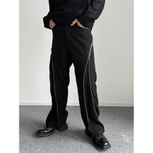 Overalls Autumn Men Pants Zipper Casual Wide Leg Bright Line Decoration Male Trousers Darkwear Loose 9A5008