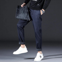 Warm Mens Winter Fleece Lined Regular Fit Thicken Elastic Business Casual Pants Top Straight Trousers