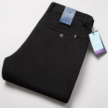 Middle-age Mens Spring Autumn Business Casual Straight Trousers Man Comfortable Elastic Fabric Thick Long Pants