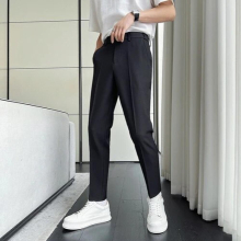 Mens Casual Slim Fit Ankle-length Suit Pant Male Japan Korea Streetwear Vintage Business Trousers Gray Pants